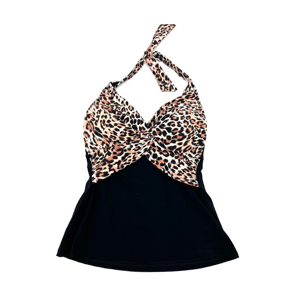 Profile by Gottex Wild Thing Leopard Black Halter Underwire Swim Tankini Top 6